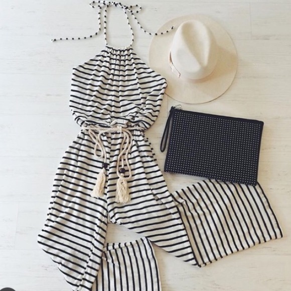 Black and white striped romper