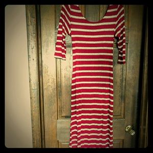 ModCloth Gilli Wine and Oatmeal Striped Maxi Dress