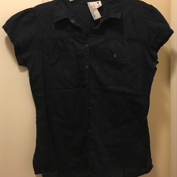 Navy blue button down top