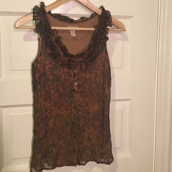 J crew Floral ruffle button tank
