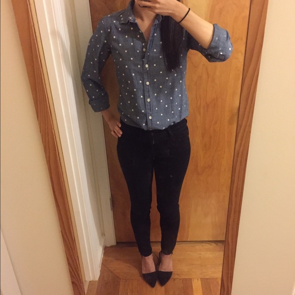 J Crew polka dot chambray shirt - Picture 1 of 4