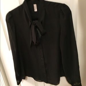 American Apparel Black Chiffon Secretary Blouse