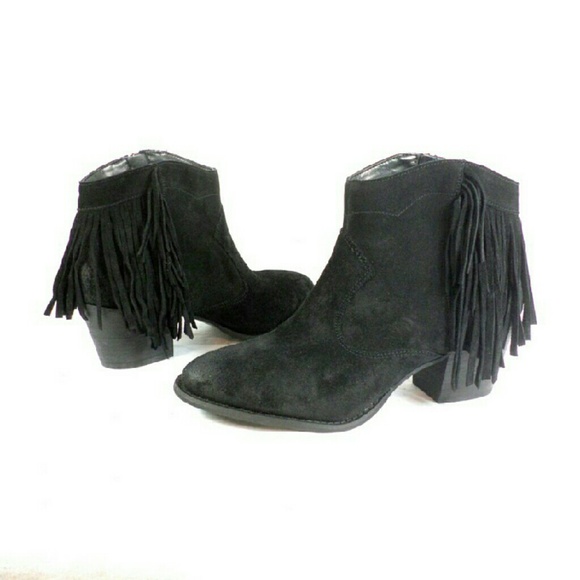 Marc Fisher Shoes - Marc Fischer Sade Black Suede Fringe Booties