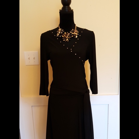 Black Wrap Dress with Studs Detail