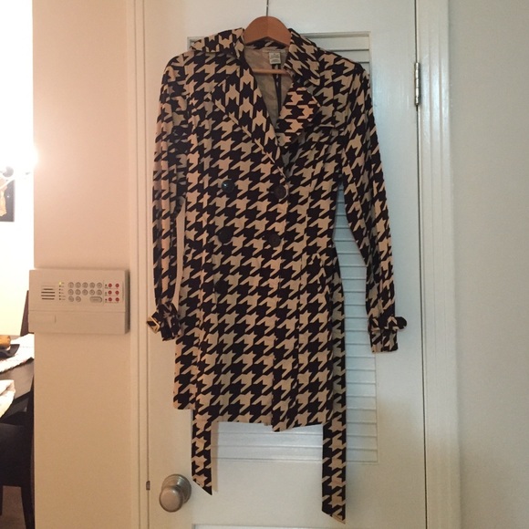 Brown and tan checkered trench coat