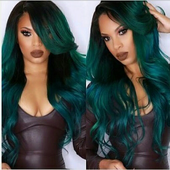 Ombre Black Green Beauty Lacefront Wig main image 4