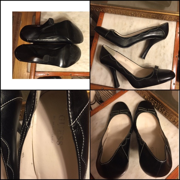 SZ 9 M-GUESS BLACK LEATHER 4" PUMPS /WHITE TRIM - Picture 4 of 4