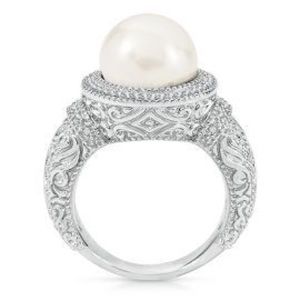 Helzberg Diamonds Pearl Ring Sterling Silver sz 7