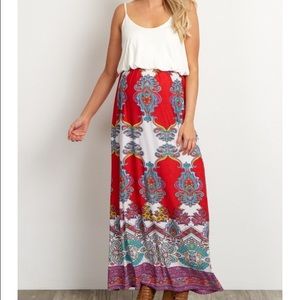 Pink Blush Maternity red paisley maxi dress large