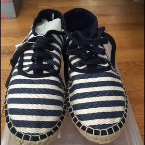 Zara Navy Blue and Tan lace up Espadrilles