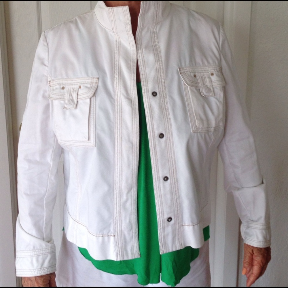 Chico's White a Jacket w/ beige thread accent