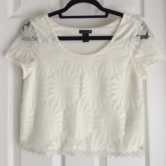 Daisy lace overlay white crop top