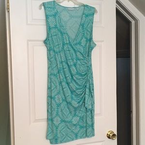 Aqua Print Jersey Dress with Flattering Ruching