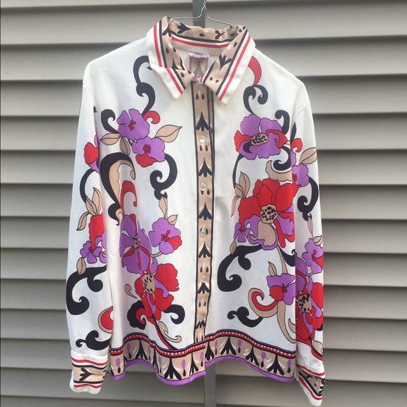 Cool Long Sleeve Purple Red and Tan Button Shirt