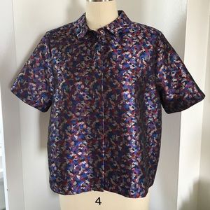 Topshop oversized metallic print crop shirt US 8