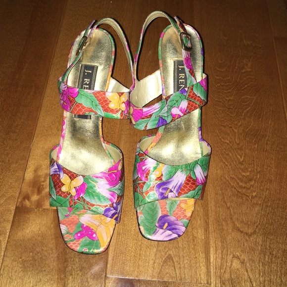 Vibrant colored snake print leather/gold heels