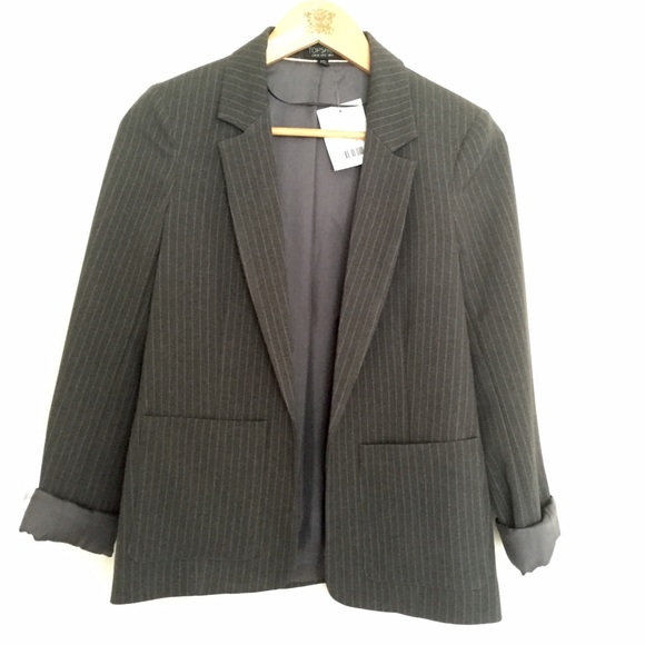 NWT Topshop Oversized Grey Pinstripe Blazer - Picture 3 of 6