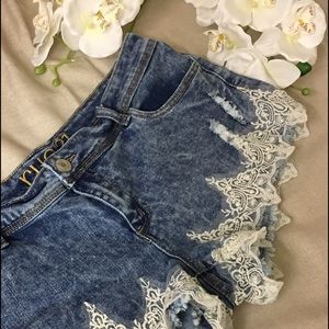 RUE 21 Acid Washed Laced Trimmed Denim Shorts