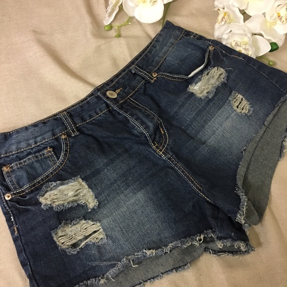 RUE 21 Denim Tattered High Waist Shorts