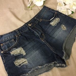 RUE 21 Denim Tattered High Waist Shorts