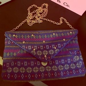 Tribal clutch/crossbody bag with gold chain