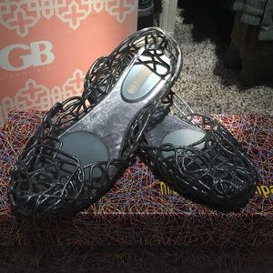 Melissa+ campana dark grey glitter flats.