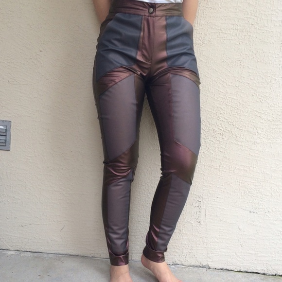 Nasty Gal Metallic Copper Zipper Panel Pants XS