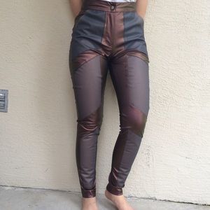 Nasty Gal Metallic Copper Zipper Panel Pants XS