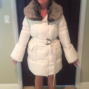 White with faux fur collar jacket