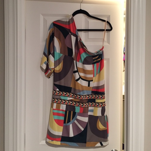BCBG Maxazria One Shoulder Geo Dress