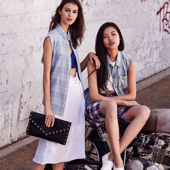 NWT Hudson Cutoff Plaid Chambray Tank - Picture 2 of 4