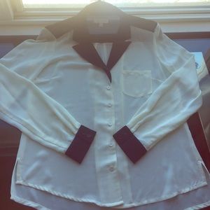 Sheer ivory and black button down blouse