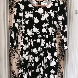 Babydoll Black-&-White Floral Minidress
