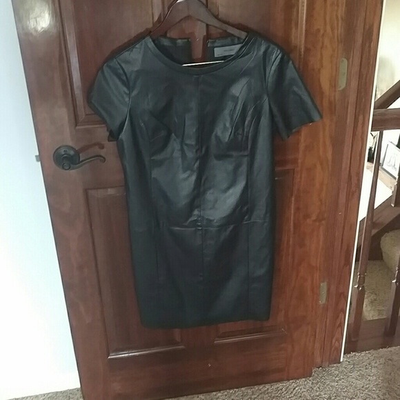 Black, vegan leather, shift dress - modern