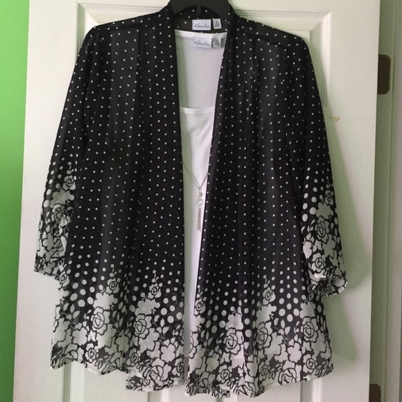 Flowing black and white blouse