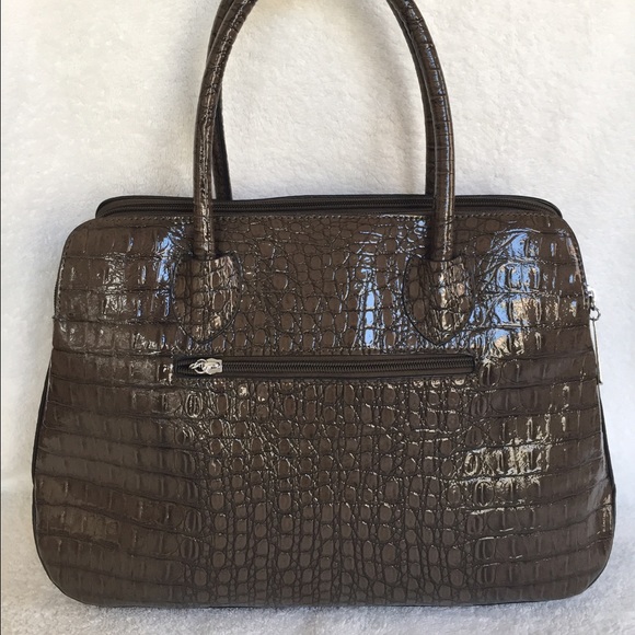 Brown Mock Croc Top Handle Handbag - Picture 2 of 4