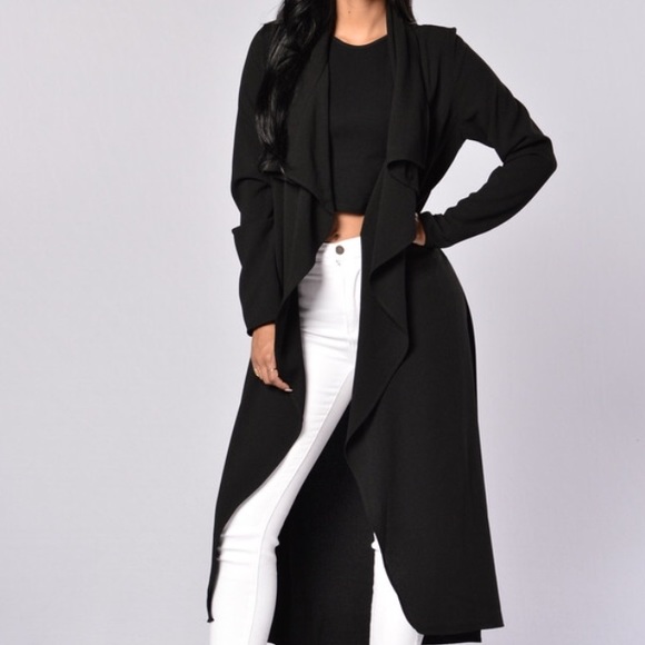 Black Maxi Draped Jacket with Belt