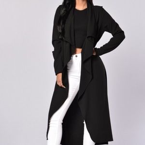 Black Maxi Draped Jacket with Belt