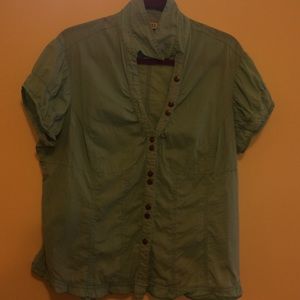 Bottom Ruffled Light Teal Blue TieDyed Shirt