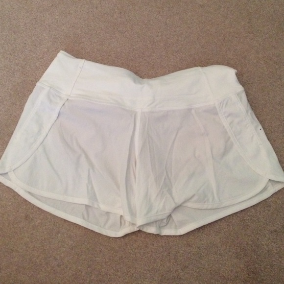 white lulu running shorts