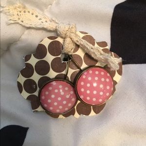 Pink and white polka dot earrings