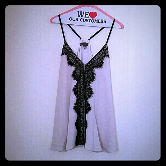 Off white. Black lace. Beaded Swing Tank