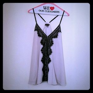 Off white. Black lace. Beaded Swing Tank