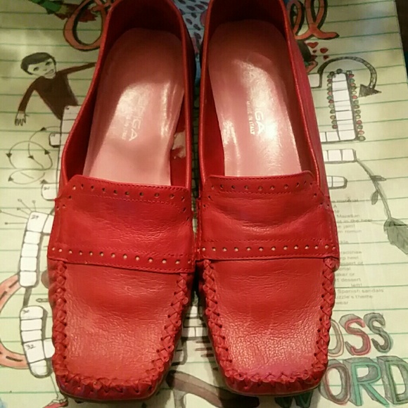 Red loafers that were made in Italy...