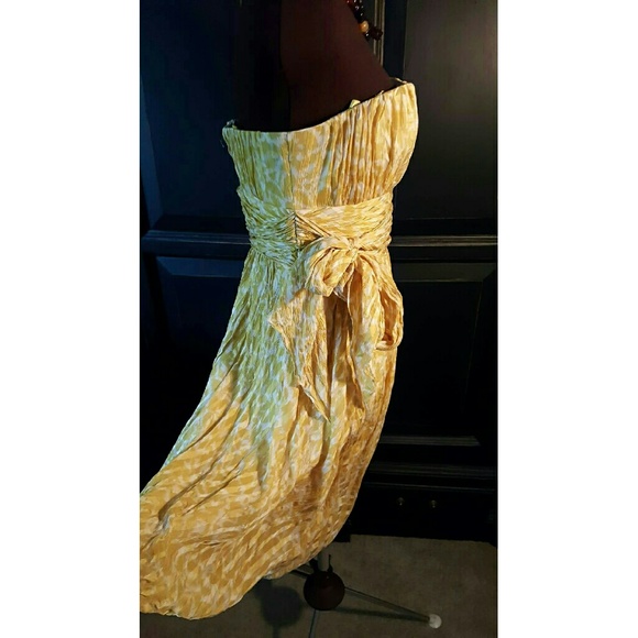 Sz XS BCBG yellow and cream strapless party dress - Picture 3 of 4