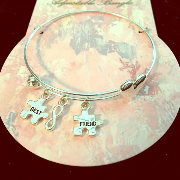 Silver adjustable Best Friends charm bangle