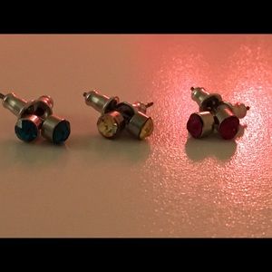 Blue, Yellow, and Pink faux Diamond Stud Earrings