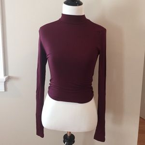 Garage Burgundy Tight Turtleneck Crop-Top