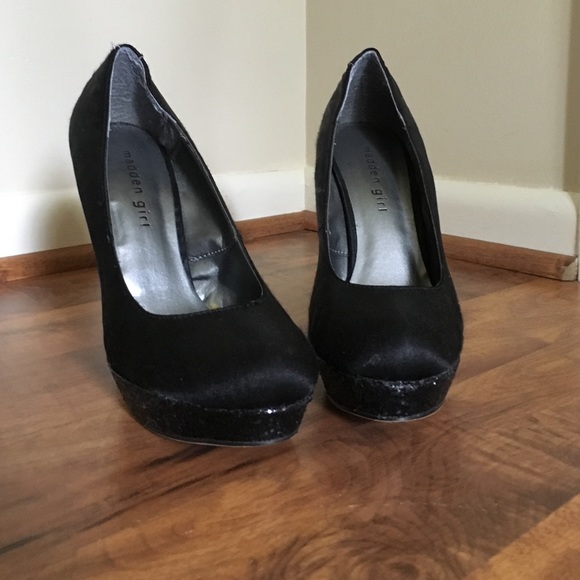 Madden Girl black heels with sparkles on bottom