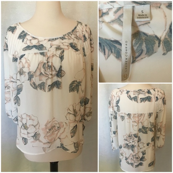 LC Lauren Conrad tan flower print blouse